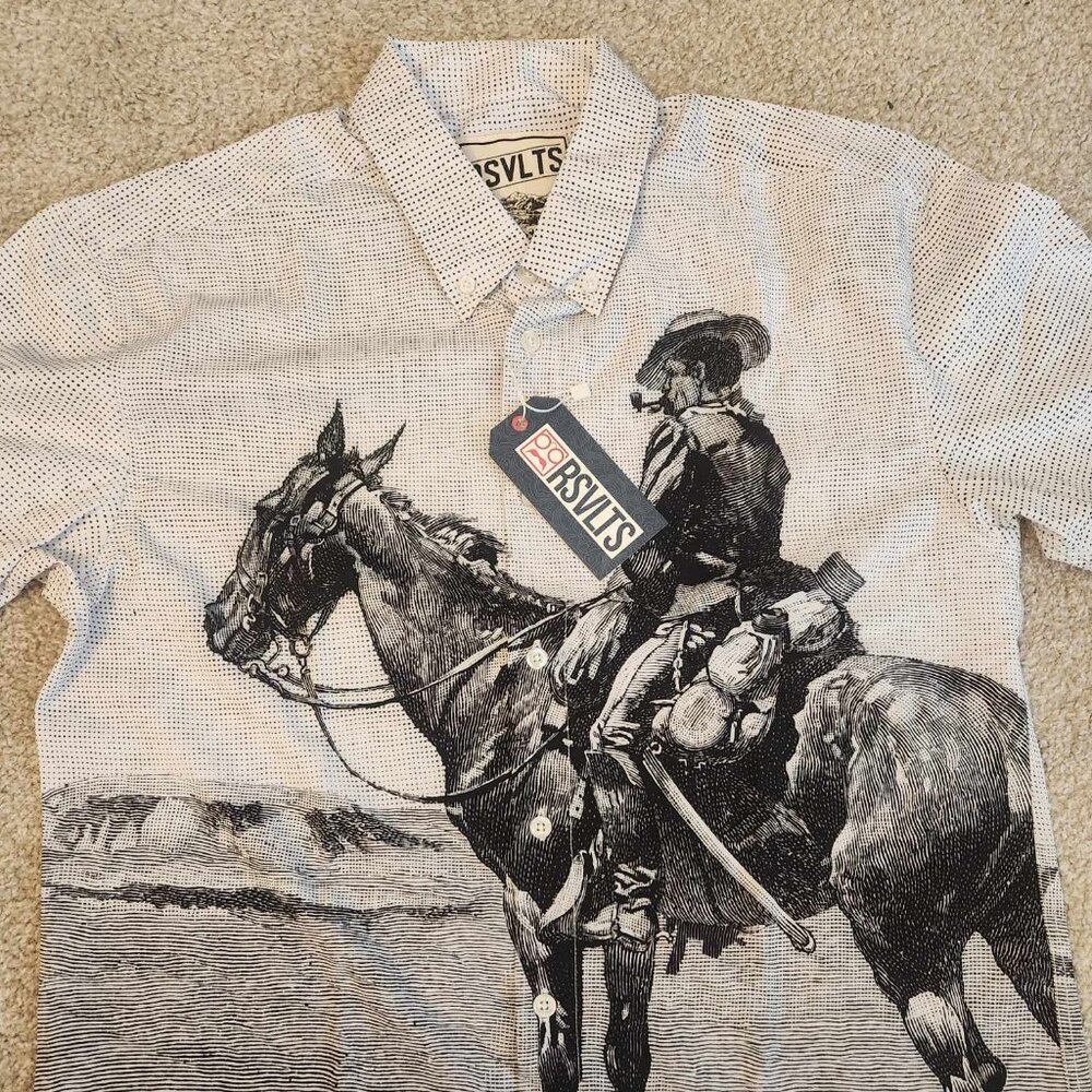 RSVLTS John Wayne horse button up shirt new western short sleeve - Men's sz MED